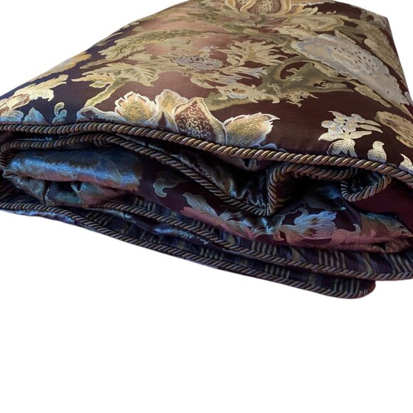 VTG Austin Horn Jacquard KING Comforter Brown Gold Stripe Piping Luxury Made USA - Picture 10 of 13